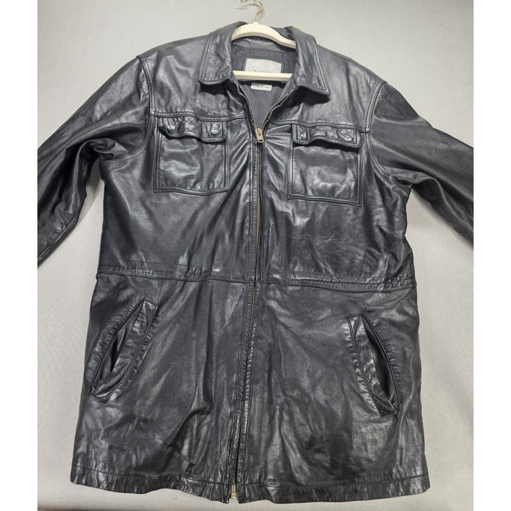 Wilsons Leather M Julian‎ Mens Leather Trench Coat M Black Vintage Y2K Gorpcore